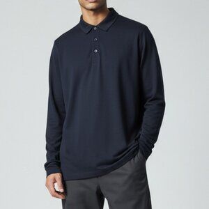 Lululemon  Long‎ Sleeve Evolution Polo Shirt Men S Navy Blue Cotton Stretch